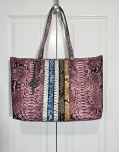 Badgley Mischka Studio Pink Snakeskin Large Tote Bag NWT Vegan Leather - Picture 1 of 15