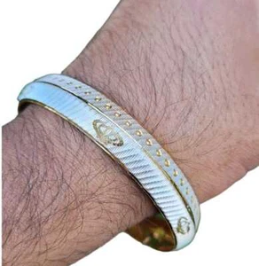 Khanda kara two tone silver gold plated kada sikh singh kaur khalsa bangle u - Picture 1 of 12