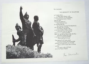 LTD ED. BROADSIDE SIGNED by RON LOEWINSOHN: MENDACITY OF SCULPTURE, Firefighters - Picture 1 of 2