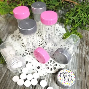 12 tubos pequeños frasco tamaño de viaje medicamentos botella contenedor rosa plata tapa #2810 - Imagen 1 de 4