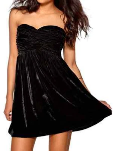 Model Behaviour Black Women's 12 & 14 Strapless Crushed Velvet Skater Dress - Picture 1 of 5