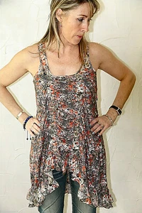 Luxury Tunic Backless Cotton Floral high use Size M 38-42 Fr New S Label - Picture 1 of 4