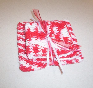 Hand Crochet Varigated Red, White & Pink Potholder and Dishcloth Set Valentine's - Picture 1 of 2