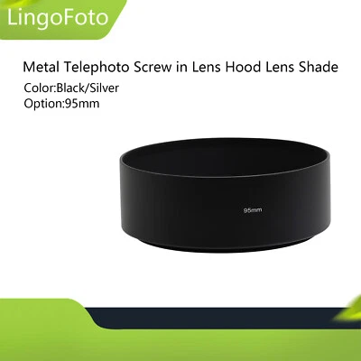 Metal Unviersal 95mm Black/Silver Metal Telephoto Screw in Lens Hood Lens Shade - Image 1 of 4