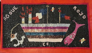 LARGE VINTAGE HAITIAN VODOU VOODOO FLAG BY RENOWNED FLAG ARTIST CLOTAIRE BAZILE - Picture 1 of 4