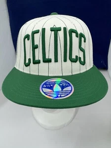 NBA Boston Celtics Adidas Striped Flat Visor Flex Fit Hat 6 7/8 to 7 1/4 - New - Picture 1 of 10