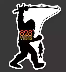 828 Vibes Bigfoot Fisherman Sticker 3.85″ × 4.93″ Vinyl Sticker - Foto 1 di 1