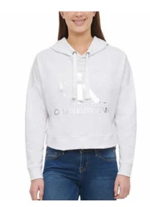Leichter Hoodie Damen XL 16 Calvin Klein Jeans Logo Crop Weiß Neu - Bild 1 von 7