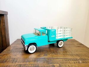 Vintage 1960s Structo Farms Pressed Steel Turquoise Stake Body Truck