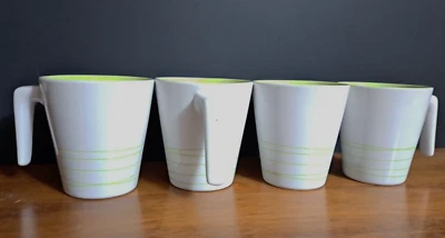 IKEA HURRIG JUEGO DE 4 TAZAS BLANCO Verde LÍNEAS AZULES MANGO L PALO (A-3) Foto 1 de 3