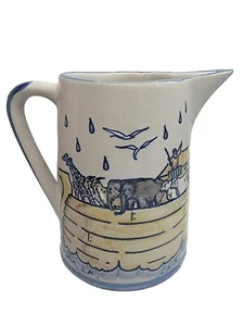 Louisville Stoneware Noah's Ark Pitcher Hand Painted Art Pottery Biblical 8" H - Picture 1 of 7