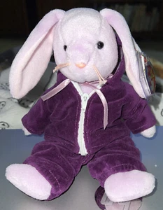 Ty Beanie Baby 1996 Floppity Purple Bunny RAR! mit FEHLERN! Neu mit lila Anzug - Bild 1 von 12