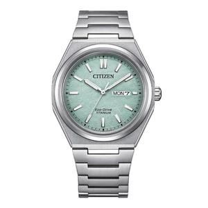 Citizen Zenshin Watch Super Titanium Eco Drive Turquoise Dial AW0130-85M - Picture 1 of 3