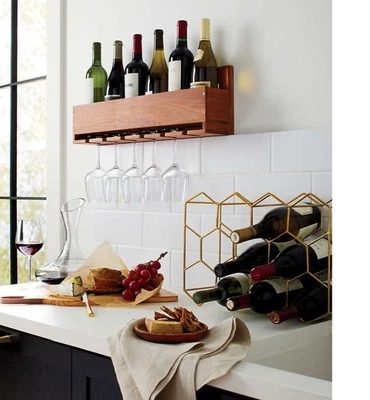 "Cajón y barril pared madera acacia estante vástago de vino 24"" botella de vino soporte de vidrio" Foto 1 de 4