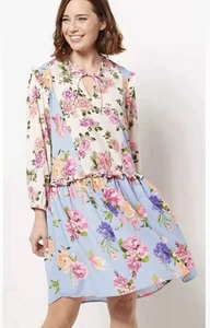 Tolani Floral Dress Size Large Ruffled Cottagecore Garden Fairy Milkmaid Pastels - Picture 1 of 12
