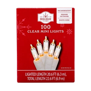 Clear Mini Lights String White Wire 100 Count Christmas Incandescent 20' Lit T5 - Picture 1 of 3