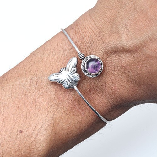 VALENTINO Braccialetto Gioielli Ametista Cabochon Gemma Fatto a Mano 7''Regolabile