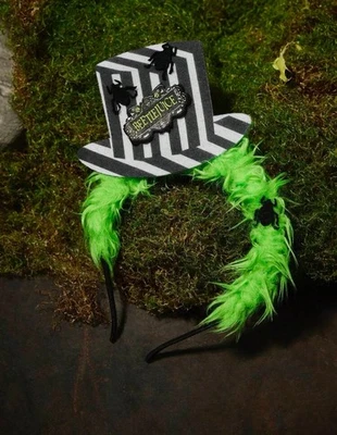 New BEETLEJUICE Headband HALLOWEEN Top Hat GREEN HAIR BEETLES Cosplay Tim Burton - Image 1 of 4