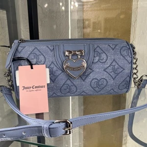 Juicy Couture Slate Blue /Silver Precious Moments Roll Barrel Bag Crossbody $118 - Picture 1 of 9