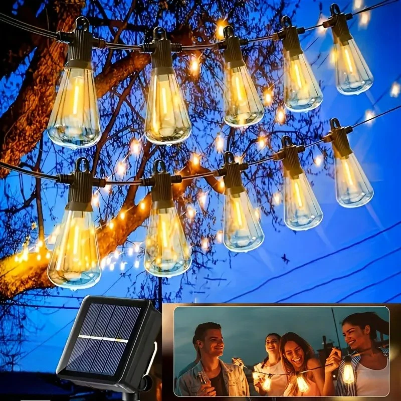 GARDEN LIGHTS 15 M solar lights outdoor garden Festoon String Light Waterproof 17 ST38 Bulbs
