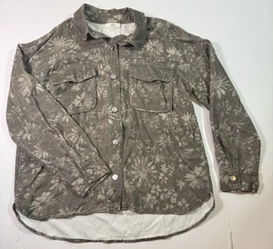 Entro floral jacket size S Button Up Chest Pockets Cotton Gray/green Collared - Picture 1 of 8