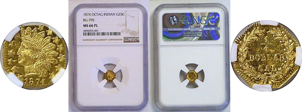 1874 25c California Fractional Gold BG-795 NGC MS-66 PL - Image 1 of 3