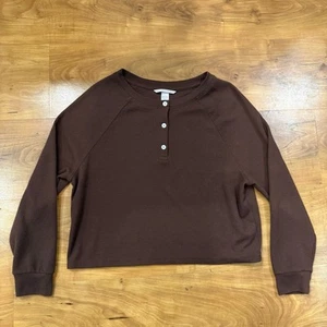 Y2k VTG Victoria's Secret Brown waffle Henley long sleeve sleep top Sz XS - Picture 1 of 5