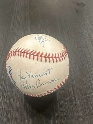 Fay Vincent Bobby Brown Bill White signed 1989 World Series baseball JSA Auto - Image 1 of 3