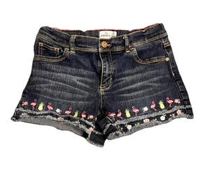 Jordache Embroidered Flamingo Pineapple Flower Blue Jean Shorts Girls Size 14 - Picture 1 of 9