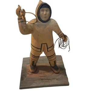 Vintage seltene Rarität möglich Romeo Eekerkik Holz geschnitzt Eskimo Jagd Siegel auf Rückseite - Bild 1 von 14