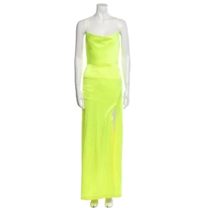 ALICE + OLIVIA | GR. 4 | Eliza Maxikleid mit Wasserfallausschnitt Neckholder | Neongelb - Bild 1 von 9