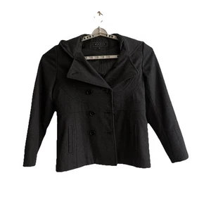 Abrigo Giacca Mezcla Lana Guisante Damas Lg Doble Pecho Negro Clásico Chaqueta Capucha - Imagen 1 de 8