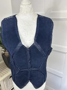 Liz Claiborne Leather Waistcoat Chest Size 36in With Lace Design Trim In Blue - Picture 1 of 17