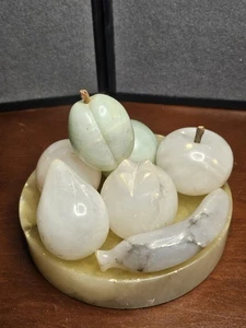 Cuenco de exhibición de ónix cóncavo poco profundo de colección y 7 frutas italianas talladas a mano - Imagen 1 de 12