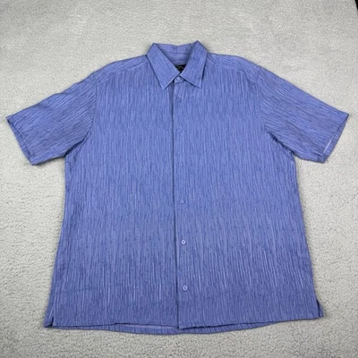 Camisa de Frecuencia Jhane Barnes Para Hombres Grande Azul Mezcla de Seda Texturizada Manga Corta Foto 1 de 4