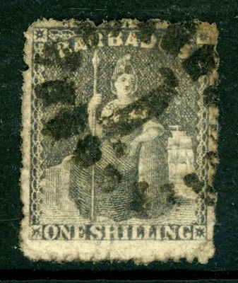Barbados 1870 British QV 1Sh Black Perf 14 Large Star Scott #28 VFU K268  ⭐⭐⭐⭐⭐⭐ - Image 1 of 4