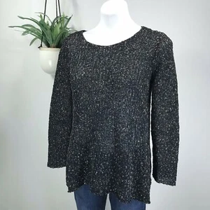 Eileen Fisher Organic Cotton Tape Yarn Sweater Top Open Knit Black Tan Size S - Picture 1 of 9