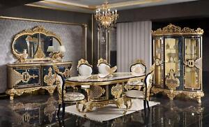 Stilvoller Schwarz-Goldener Esszimmer Set Luxus Garnitur Kommode Esstisch