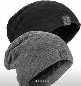 WINTER Beanie Hat Slouch Mens Ladies WOOLLY thermal Insulation Knit UNISEX SOFT - Picture 1 of 18