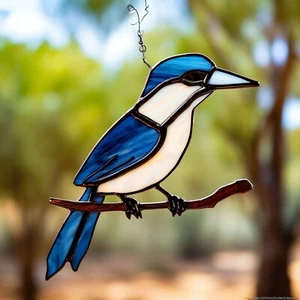 Small RIVER KINGFISHER Stained Glass Suncatcher AUSTRALIAN NATIVE BIRD DESIGNS - Picture 1 of 24