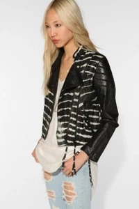 SHAKUHACHI Hand Made Tie Dye Leather Biker Jacket - Size XS (Aus 6) - SS 12/13 - Picture 1 of 10