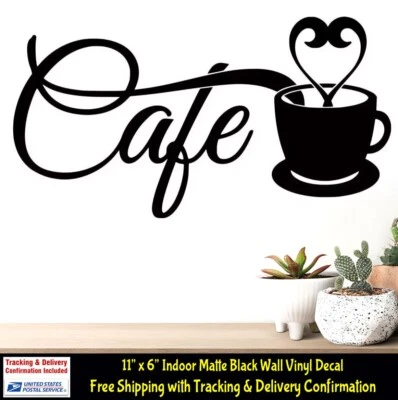 11" CAFE Café Pared Calcomanía Paredes Puerta Espejo Interior Extraíble Vinilo Negro Mate Foto 1 de 2