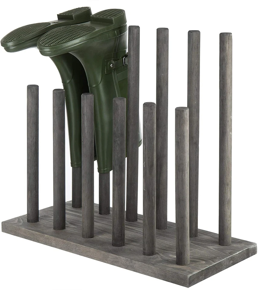 MyGift Entryway Distressed Gray Wood 6-Pair Boot Storage Rack, Shoes Holder - Image 1 of 4