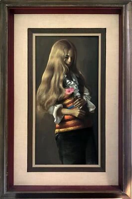 Roberto Lupetti, Portrait of Woman with Pink Flower, Oil on Canvas - Image 1 of 3