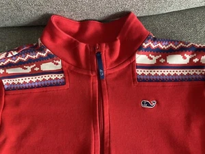 Vineyard Vines Girls Holiday Snowflake Shep Shirt Red Quarter Zip Size M 10-12 - Picture 1 of 4