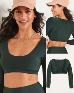 Old Navy Women’s Long-Sleeve Cropped Rashguard Swim Top Green Size Medium $40 - Picture 1 of 4