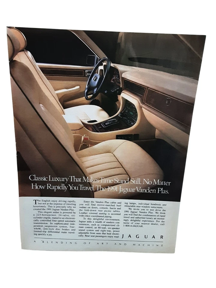 1991 Jaguar Vanden Plas Print Ad Luxury Sedan Interior Classic British Car - Image 1 of 1