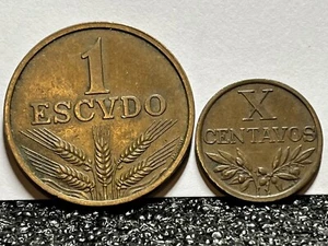 1967, 1969 (2x) Portugal ***1 Escudo, X Centavos*** KM# 583, 597~Bronze~L@@K - Picture 1 of 2