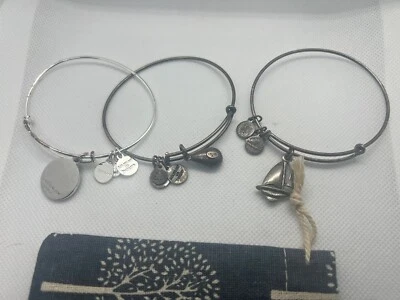 Lote 6 Pulseras Alex Ani Plata Bronce Cristal Azul, Velero Alcance Para Las Estrellas Foto 1 de 4