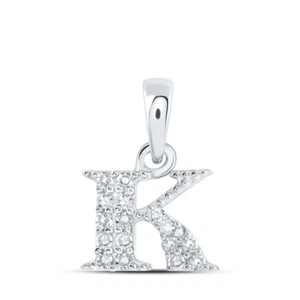 Colgante redondo de oro blanco de 10kt con letra inicial K de diamante para mujer 1/12 Cttw - Imagen 1 de 1